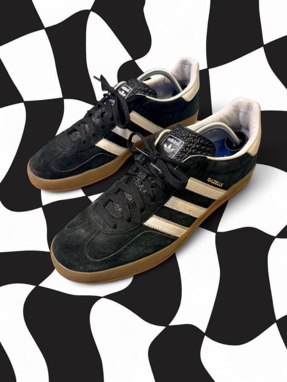 Adidas Gazelle black and gum bottom